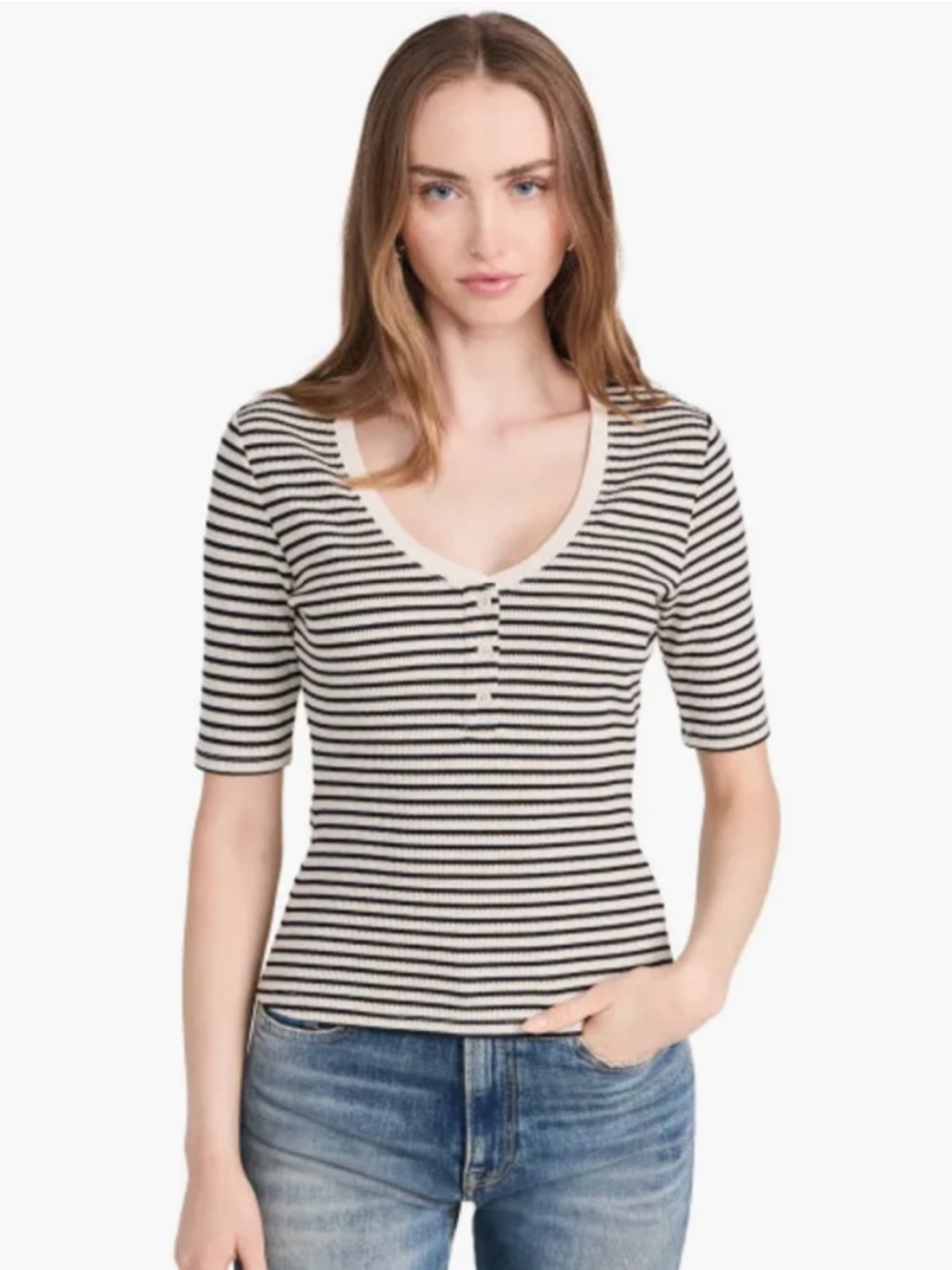 JOE’S JEANS The Gisele Henley Half Sleeve Striped Top size Large